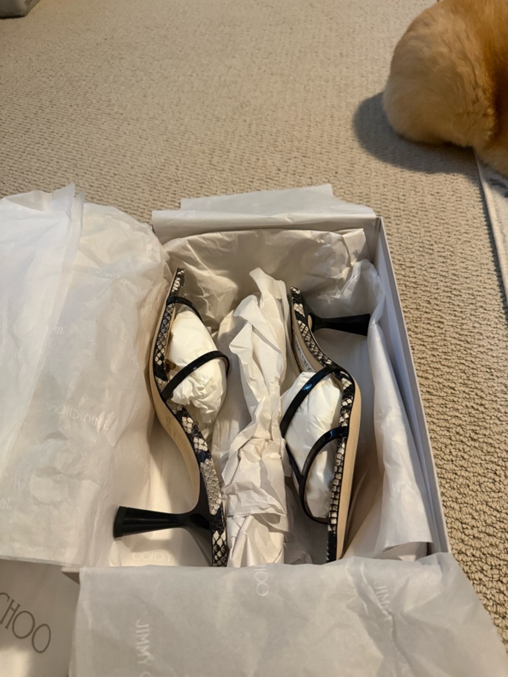 Jimmy Choo Ria Black & White Snake-Print Slide Mules - Picture 3 of 3